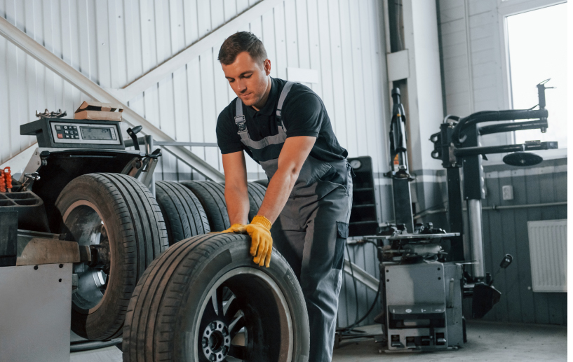 Technician with tyre