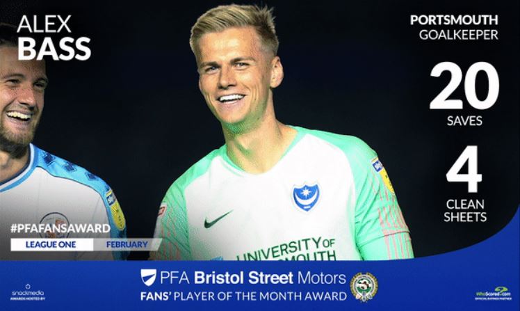 Portsmouth's Alex Bass Wins PFA Bristol Street Motors Fans' Player Award