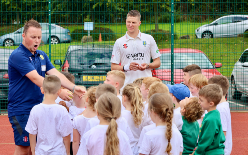 England International and Durham County Cricket Star Leads P.E. Lesson