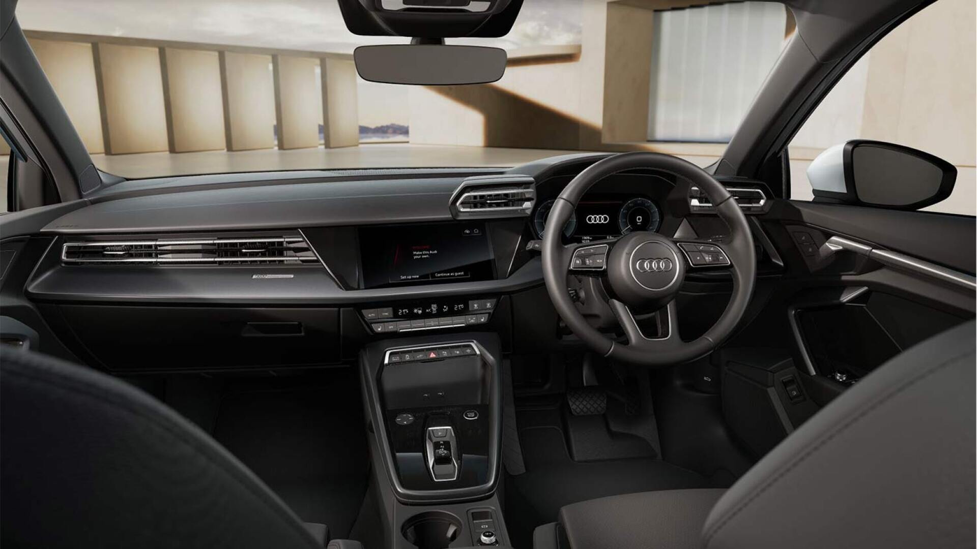 A sleek Audi A3 Sportback in a futuristic design, showcasing customization options similar to Star Citizen ship stores.